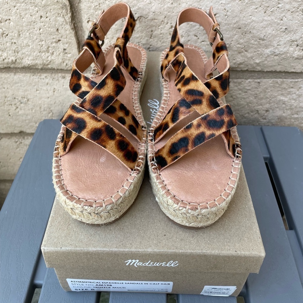 NWT MADEWELL The Malia Espadrille Leopard Sandals Calf Hair Size 8 - Picture 3 of 11